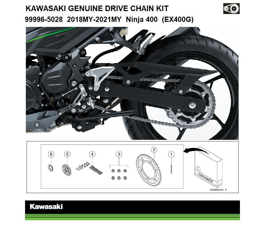 Kit chaîne et pignons d’origine Ninja 400 & Z400 (EX400G / ER400F)
