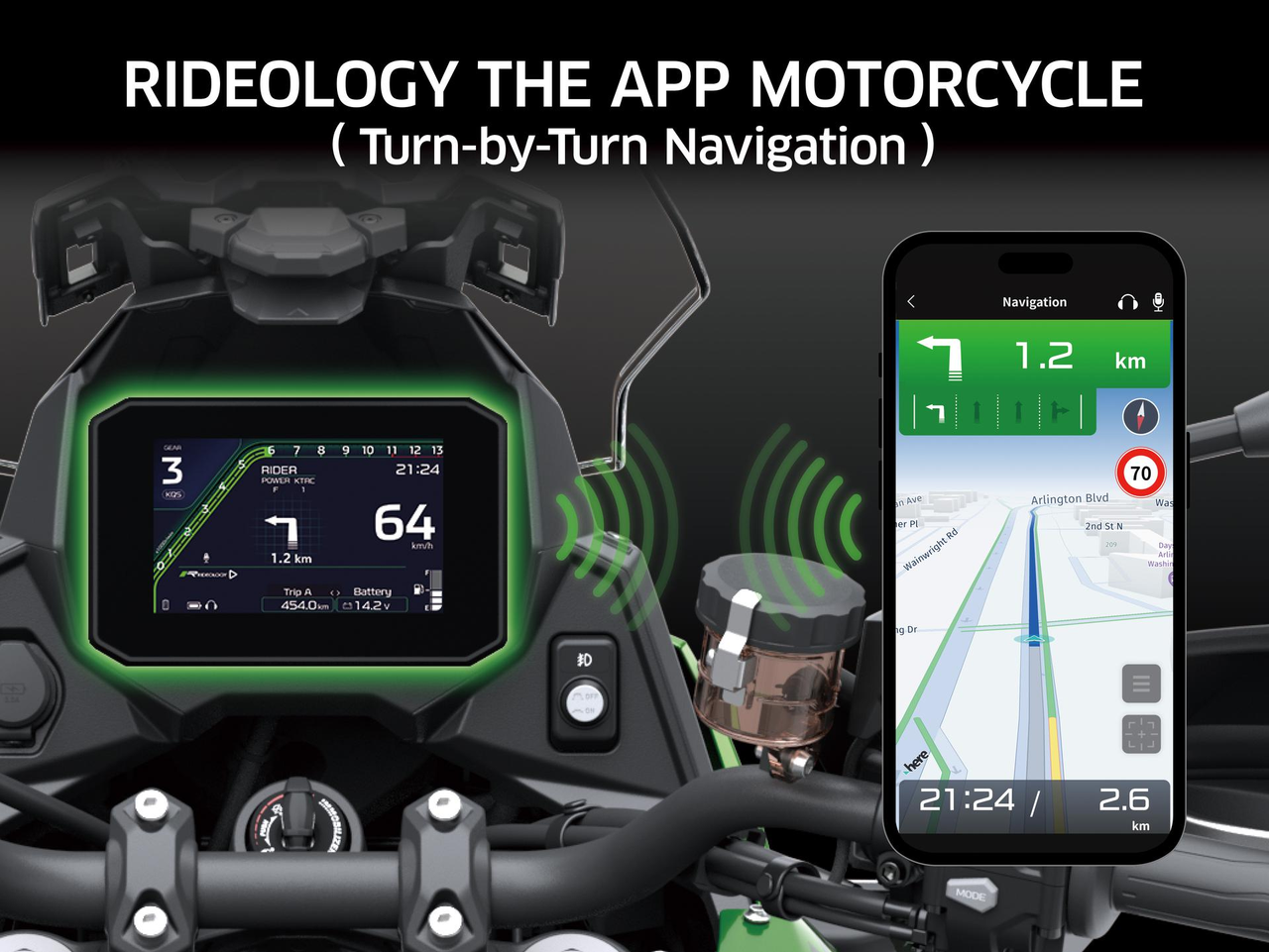 RIDEOLOGY THE APP MOTORCYCLE avec commande vocale et navigation virage par virage